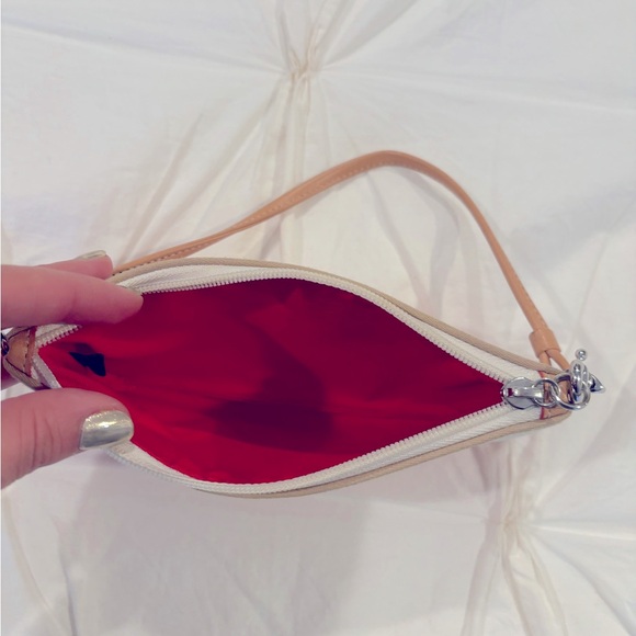 Coach Like New Multi Stripe Canvas Wristlet with Daisy Patch and Red lining - Picture 3 of 4